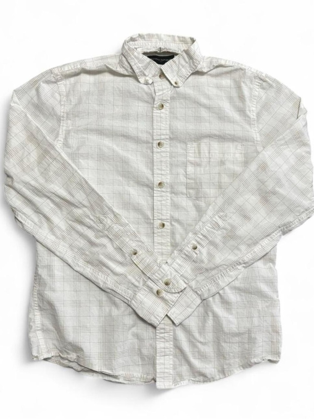 Banana Republic Untucked Fit Button-Down Shirt White Grid Cotton Small